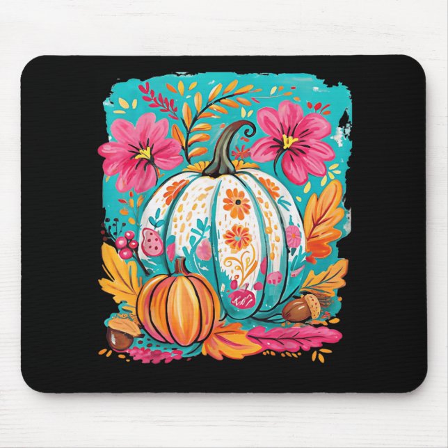 Preppy Floral Fall Pumpkin Herbst Erntedank Coz Mousepad (Vorne)