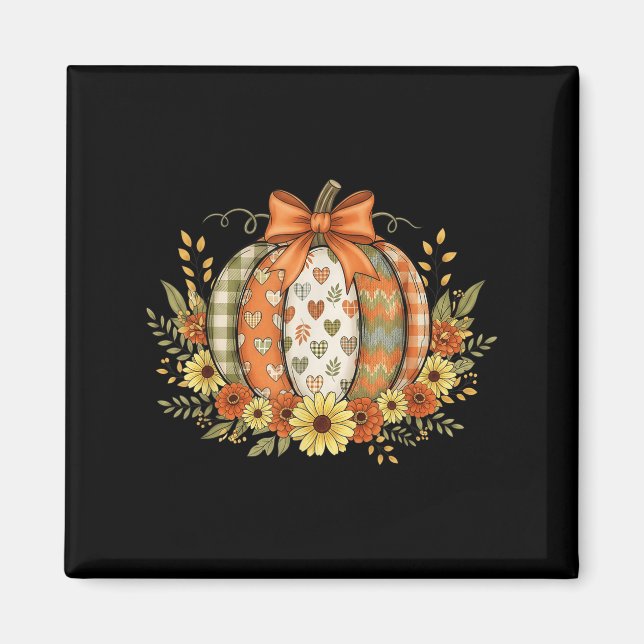 Preppy Floral Fall Pumpkin Lace Coquette Bow Hallo Magnet (Vorne)