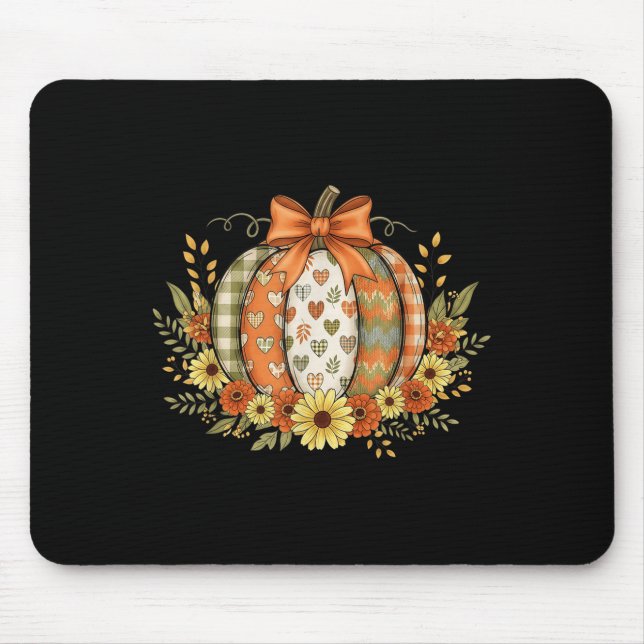Preppy Floral Fall Pumpkin Lace Coquette Bow Hallo Mousepad (Vorne)