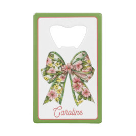 Preppy Floral Pink and Green Bow Personalized Geldbeutel Flaschenöffner