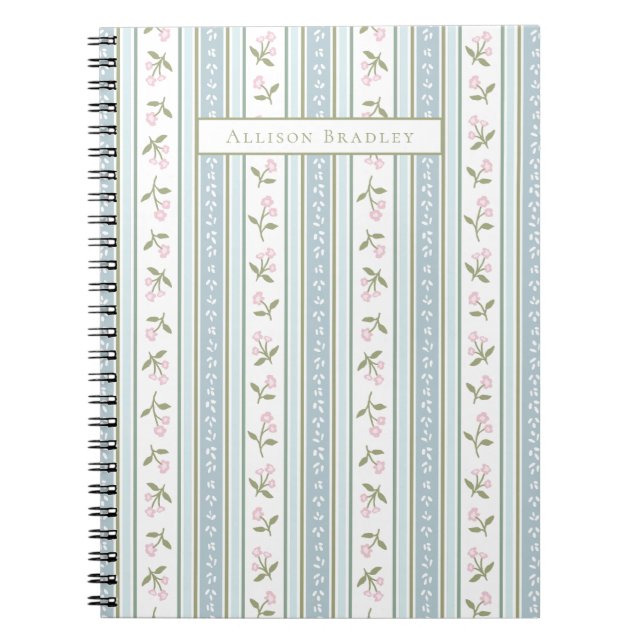 Preppy Floral Strip Personalisiertes Notebook Notizblock (Vorderseite)