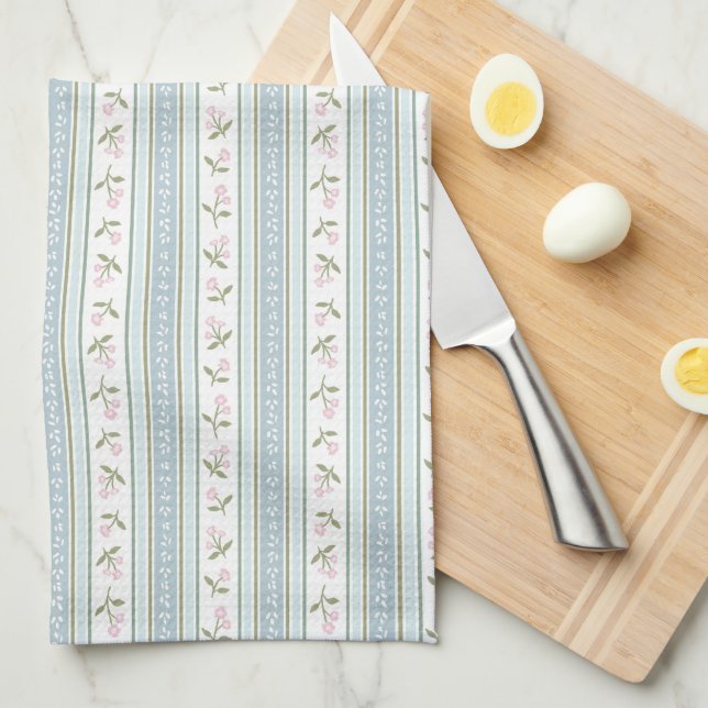 Preppy Floral Stripe Kitchen Towel Geschirrtuch (Viertel Falte)