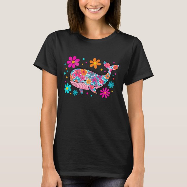 Preppy Floral Summer Whale T-Shirt (Vorderseite)