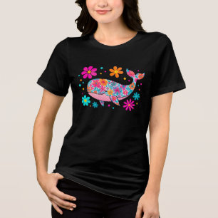 Preppy Floral Summer Whale Tri-Blend Shirt