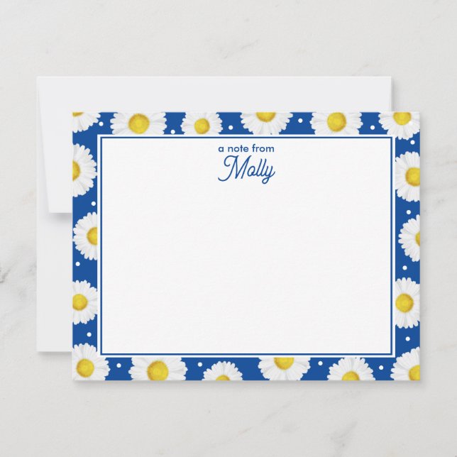 Preppy Floral Watercolor Daisies Navy Blue Yellow Mitteilungskarte (Vorderseite)