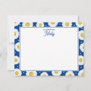Preppy Floral Watercolor Daisies Navy Blue Yellow Mitteilungskarte