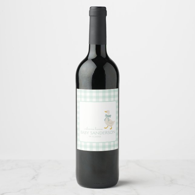 Preppy-Gans-Baby-Party Weinetikett (Vorderseite)