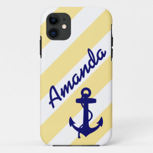 PREPPY GELBE STREIFEN BLAUER ANKER IHR NAME iPhone 11 HÜLLE