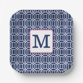 Preppy Geometric Monogram Navy White Pink Pappteller