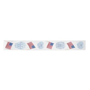 Preppy Ginger Jars & American Flags Red White Satinband