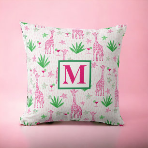 Preppy Giraffen Cosmopolitans Pink Monogram Kissen