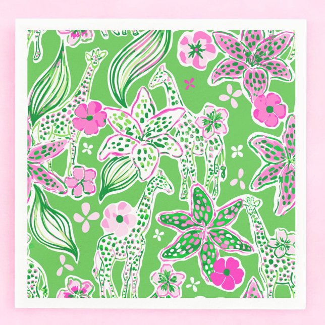 Preppy Giraffen Lily Pink Green Serviette (Von Creator hochgeladen)