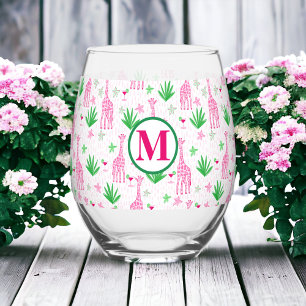 Preppy Giraffes Cosmopolitans Monogram Weinglas Ohne Stiel