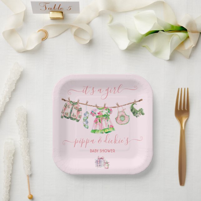 Preppy Girl Wäscheleine Babydusche Pappteller (Hochzeit)