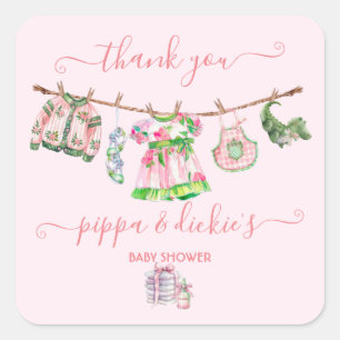 Preppy Girl Wäscheleine Babydusche Quadratischer Aufkleber
