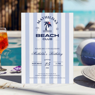 Preppy Girly Blaue Strandclub-Geburtstagfeier Einladung