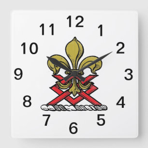 Preppy Gold Rot Heraldische Wappen Fleur de Lis Em Quadratische Wanduhr