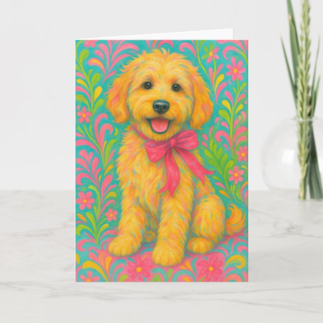 Preppy Golden Doodle Karte (Vorderseite)