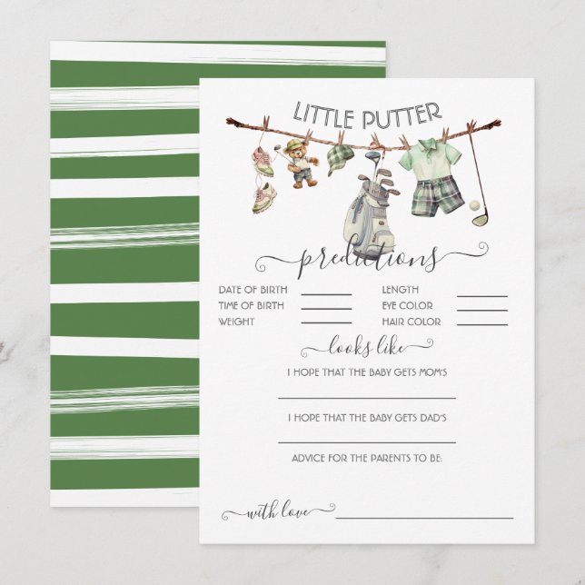 Preppy Golf Clothesline Baby Predictions Game Einladung (Vorne/Hinten)