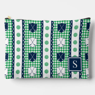 Preppy Golf Crest Gingham - Grün & Navy Zubehörtasche