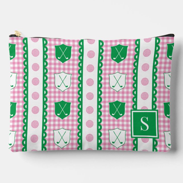 Preppy Golf Crest Gingham - Rosa & Grün Zubehörtasche (Vorderseite)
