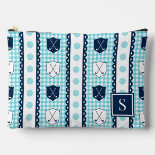 Preppy Golf Crest Gingham - Türkis & Navy Zubehörtasche