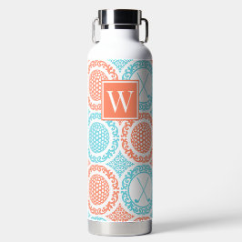 Preppy Golf Damask – Balls & Clubs - Coral & Turq Trinkflasche