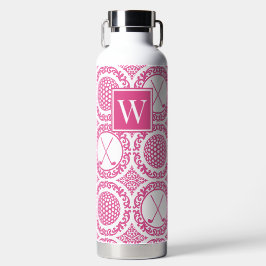 Preppy Golf Damask – Balls & Clubs in Hot Pink Trinkflasche