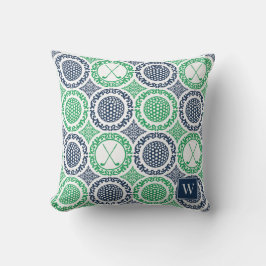 Preppy Golf Damask - Balls & Clubs in Navy & Green Kissen