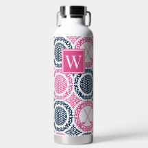 Preppy Golf Damask – Balls & Clubs in Pink Navy