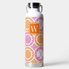 Preppy Golf Damask – Balls & Clubs - Orange & Pink Trinkflasche