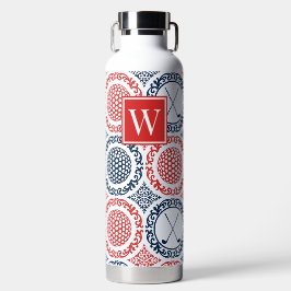 Preppy Golf Damask – Balls & Clubs - Red & Navy Trinkflasche
