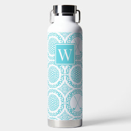 Preppy Golf Damask – Balls & Clubs - Turquoise Trinkflasche