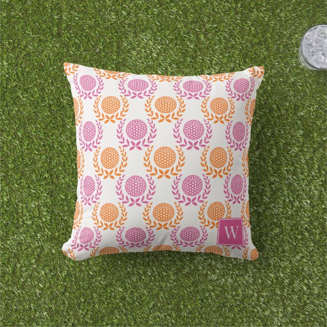 Preppy Golf Laurel Wreath - Hot Pink & Orange Kissen (Golfball-Marker)