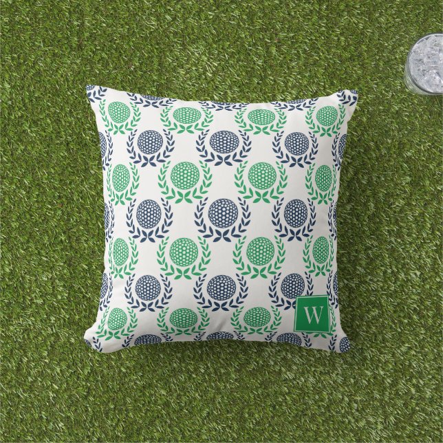 Preppy Golf Laurel Wreath - Navy & Green Kissen (Golfball-Marker)
