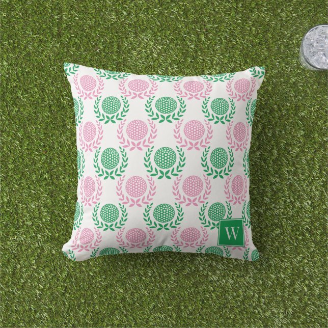 Preppy Golf Laurel Wreath - Pink & Green Kissen (Golfball-Marker)
