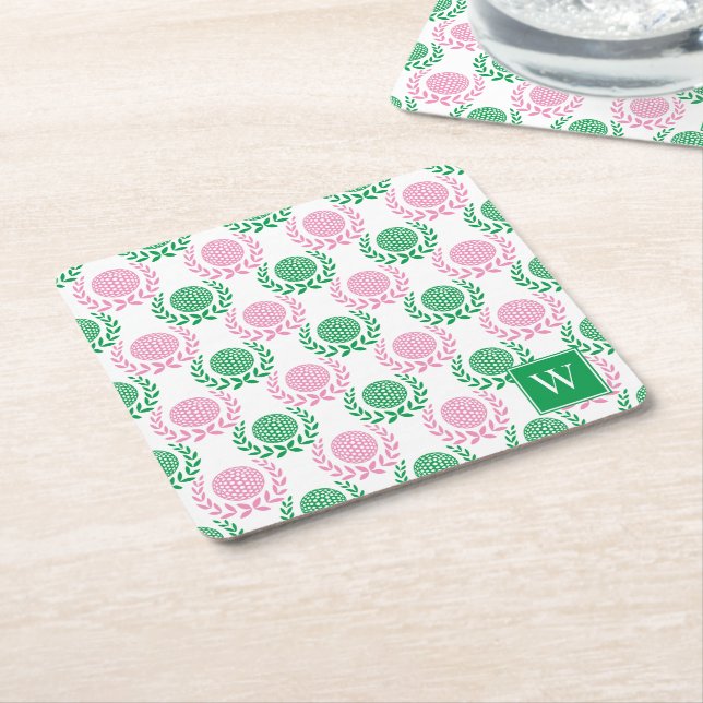 Preppy Golf Laurel Wreath - Pink & Green Rechteckiger Pappuntersetzer (angewinkelt)