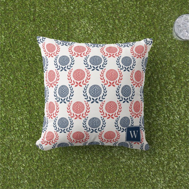 Preppy Golf Laurel Wreath - Red & Navy Kissen (Golfball-Marker)