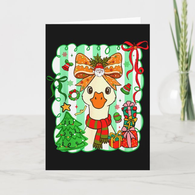 Preppy Gooses Bow Xmas Tree Funny Christmas Girl W Karte (Vorderseite)