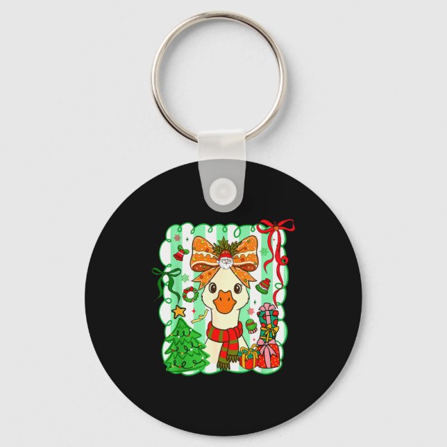Preppy Gooses Bow Xmas Tree Funny Christmas Girl W Schlüsselanhänger (Vorderseite)
