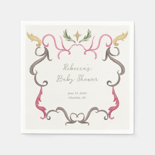 Preppy Grandmillenial Maximalist Frame Baby Shower Serviette (Vorderseite)