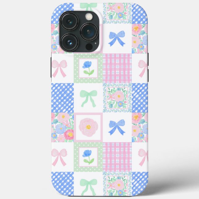 Preppy Grandmillennial Bows Floral Tiles Case-Mate iPhone Hülle (Rückseite)