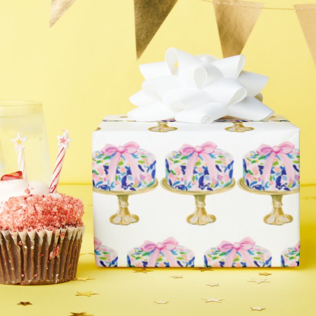 Preppy Grandmillennial Chinoiserie Birthday Cake Geschenkpapier (Geburtstagsparty)