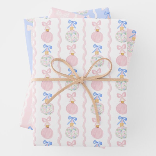 Preppy Grandmillennial Christmas Bulls and Bows Geschenkpapier Set (Beispiel)