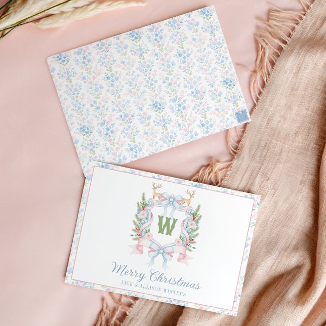 Preppy Grandmillennial Christmas Monogram Wappen Feiertagskarte (Von Creator hochgeladen)