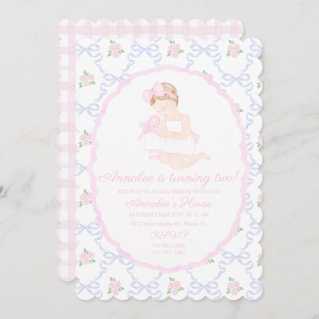 Preppy Grandmillennial Doland Me Pink Bows Einladung (Vorne/Hinten)