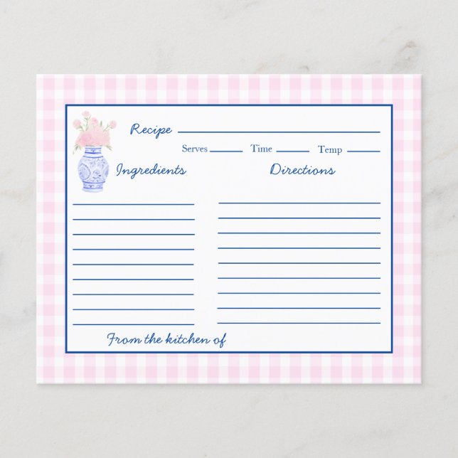Preppy Grandmillennial Ginger Jar Bow Rezept Card (Vorderseite)