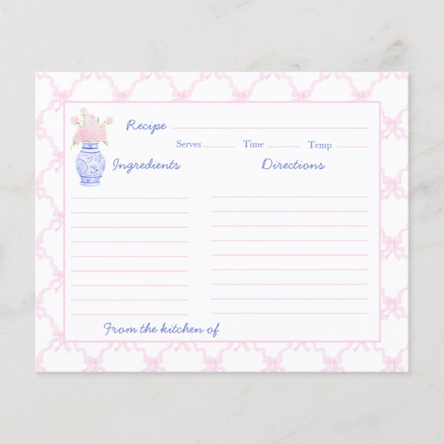 Preppy Grandmillennial Ginger Jar Bow Rezept Card (Vorderseite)