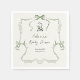 Preppy Grandmillennial Neutral Green Baby Shower Serviette