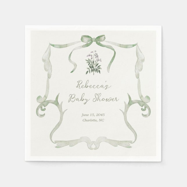 Preppy Grandmillennial Neutral Green Baby Shower Serviette (Vorderseite)